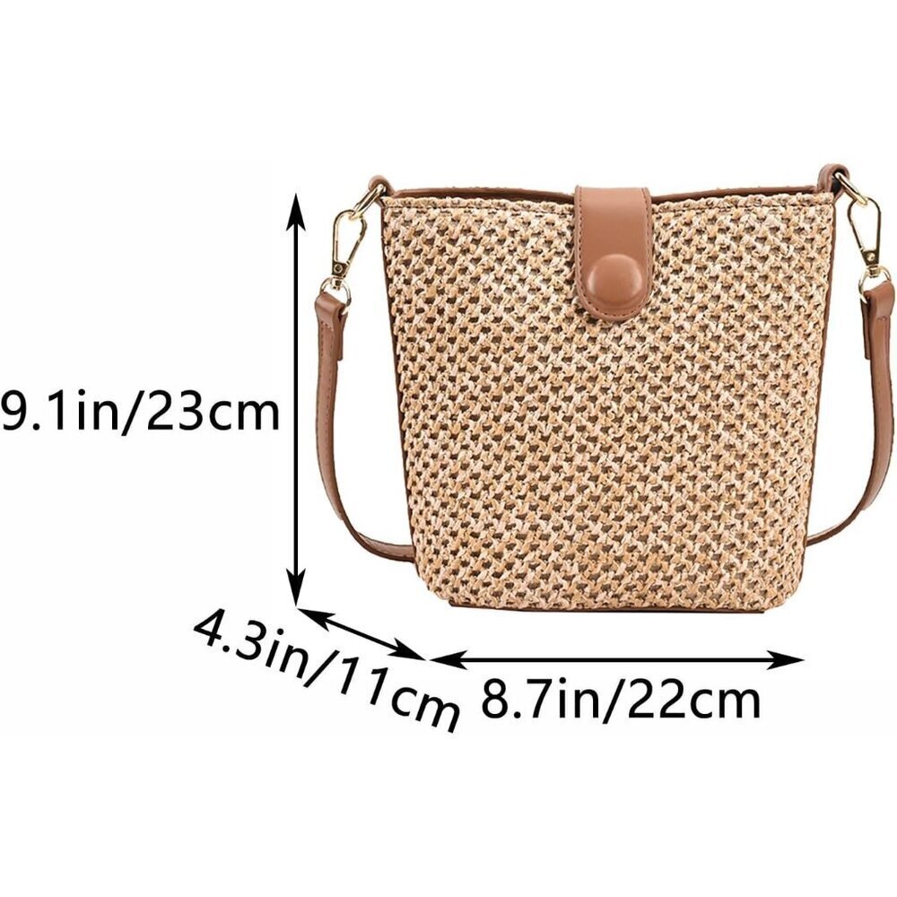 Women Straw Crossbody Bag Handmade Rattan Shoulder Bag Purse Vacation Chic - Picture 3 of 8